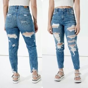 American Eagle Distressed Acid Wash Stretch Mom Jeans